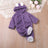 Autumn and winter warm baby solid color button coral velvet cute hooded long - sleeved foot crawling suit - MomYom PK