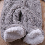 Autumn and winter warm baby solid color button coral velvet cute hooded long - sleeved foot crawling suit - MomYom PK