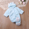 Autumn and winter warm baby solid color button coral velvet cute hooded long - sleeved foot crawling suit - MomYom PK