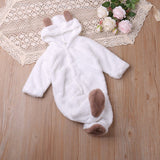 Autumn and winter warm baby solid color button coral velvet cute hooded long - sleeved foot crawling suit - MomYom PK