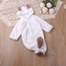 Autumn and winter warm baby solid color button coral velvet cute hooded long - sleeved foot crawling suit - MomYom PK