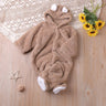 Autumn and winter warm baby solid color button coral velvet cute hooded long - sleeved foot crawling suit - MomYom PK