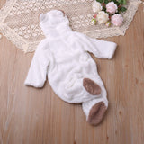 Autumn and winter warm baby solid color button coral velvet cute hooded long - sleeved foot crawling suit - MomYom PK