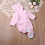 Autumn and winter warm baby solid color button coral velvet cute hooded long - sleeved foot crawling suit - MomYom PK