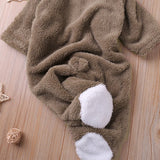 Autumn and winter warm baby solid color button coral velvet cute hooded long - sleeved foot crawling suit - MomYom PK