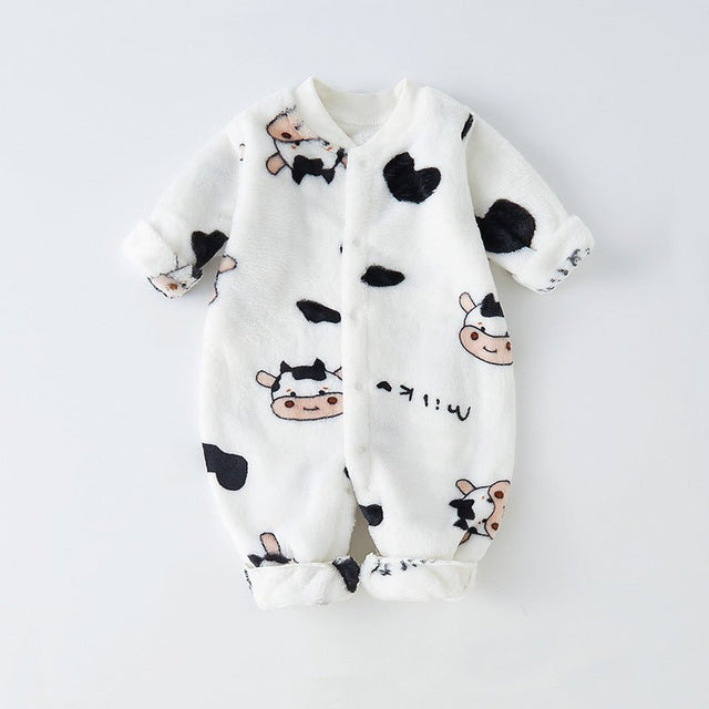 Autumn Plush Thicken Baby Home Suit Jumpsuit Cartoon Bear Dinosaur Boy Girl Infant Climbing Romper Newborn Kids Sleepwear - MomYom PK