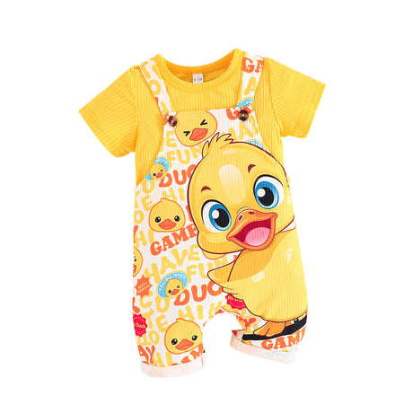 Newborn Boy Short-Sleeve Duck Print Overall Set