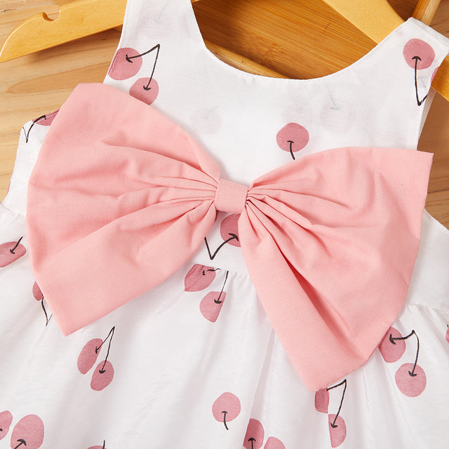 2pcs Cherry Print Bowknot Decor Sleeveless Baby Set - MomYom PK