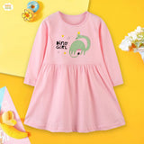 Full Sleeves Baby Printed Frocks - Dino Girl ¬ BNBPF--D266 Pink