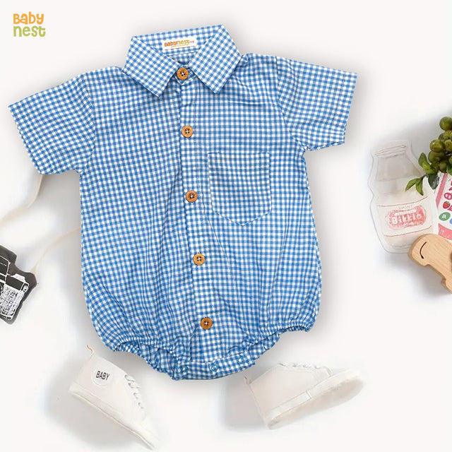 Blue Check Baby Romper