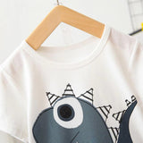 2pcs Baby Boy Cartoon Dinosaur Print Short - sleeve T-shirt and Pinstriped Shorts Set - MomYom PK