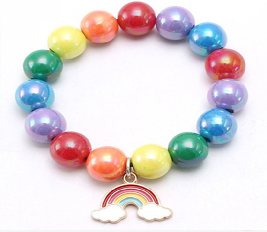 Kids Rainbow Charm Colorful Beaded Bracelet (Random Bead Color)