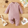 Baby Girl Solid Cable Knit Long-sleeve Jumpsuit